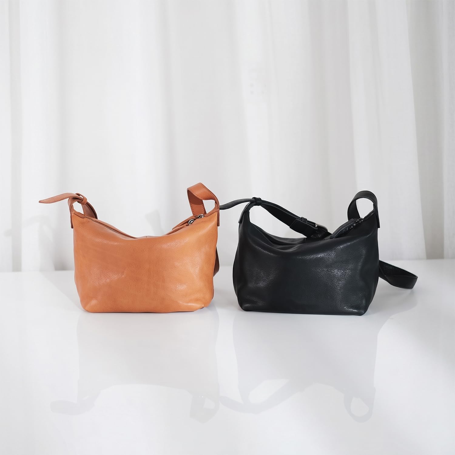 Bolso de Mano Mujer de Cuero Genuino Primavera-Verano, Mini Bolso de Croissant Tipo Domo, Elegante Bolso de Hombro Debajo del Brazo y Bandolera Marrón