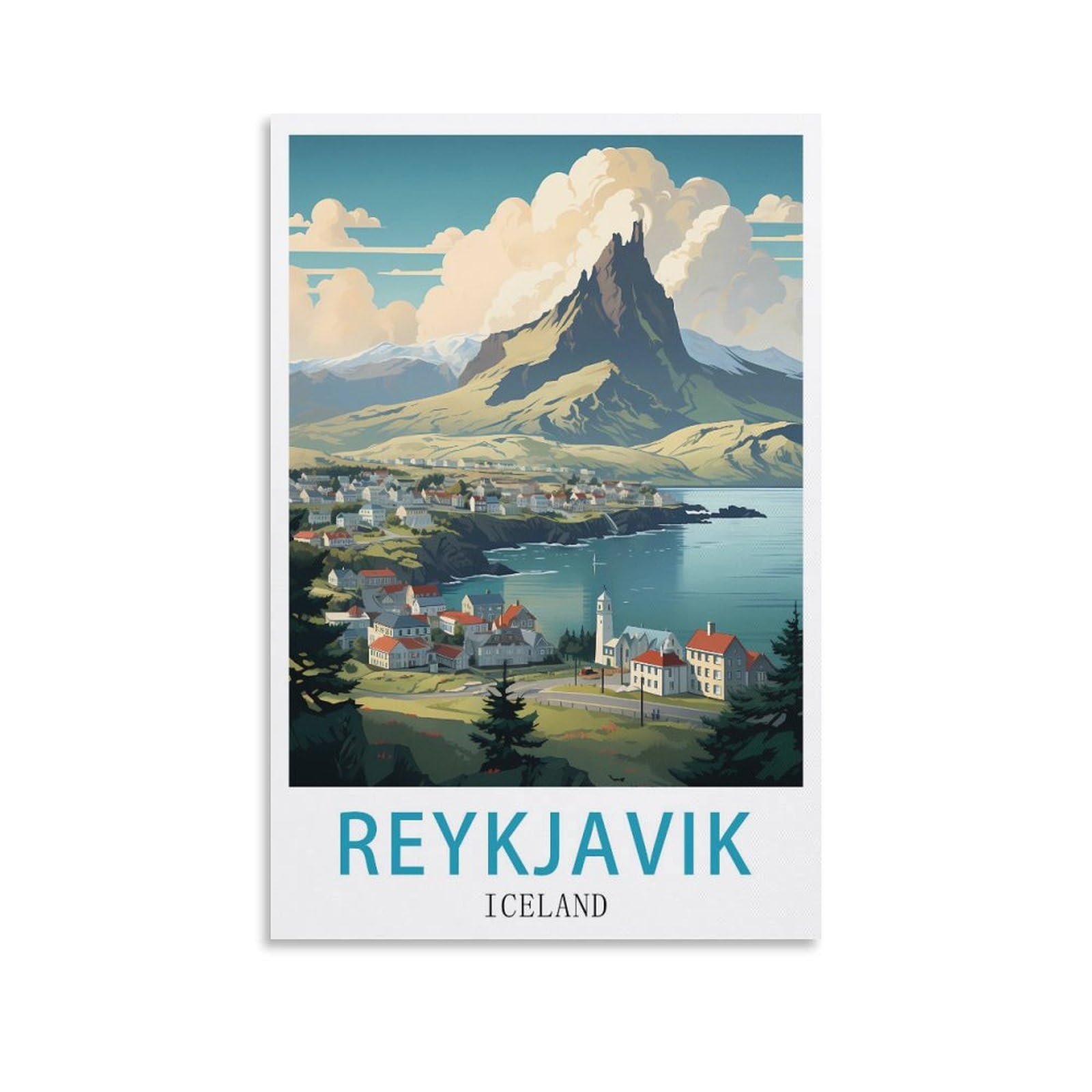 Cyyhgee Unframe-Style Reykjavik Iceland Vintage Travel Posters 08X12inch(20X30cm) Canvas Poster Wall Art Living Room Home Decor