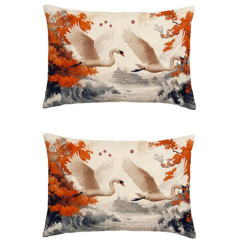 Housse de coussin oiseau 80x100cm imperméable en lin orange pour jardin