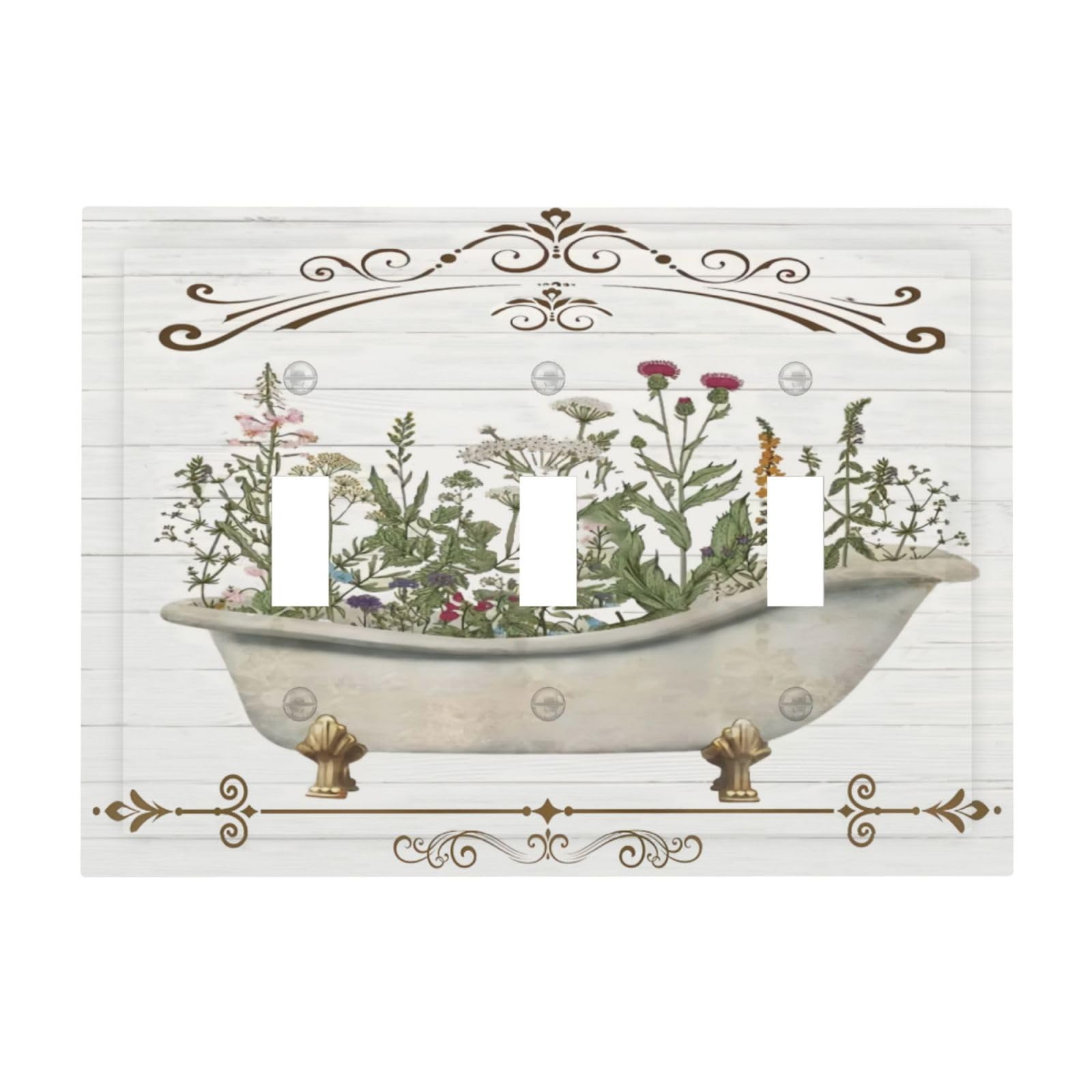 Plaque murale à trois interrupteurs en bois blanc rustique pour cuisine 17 x 12.2 cm