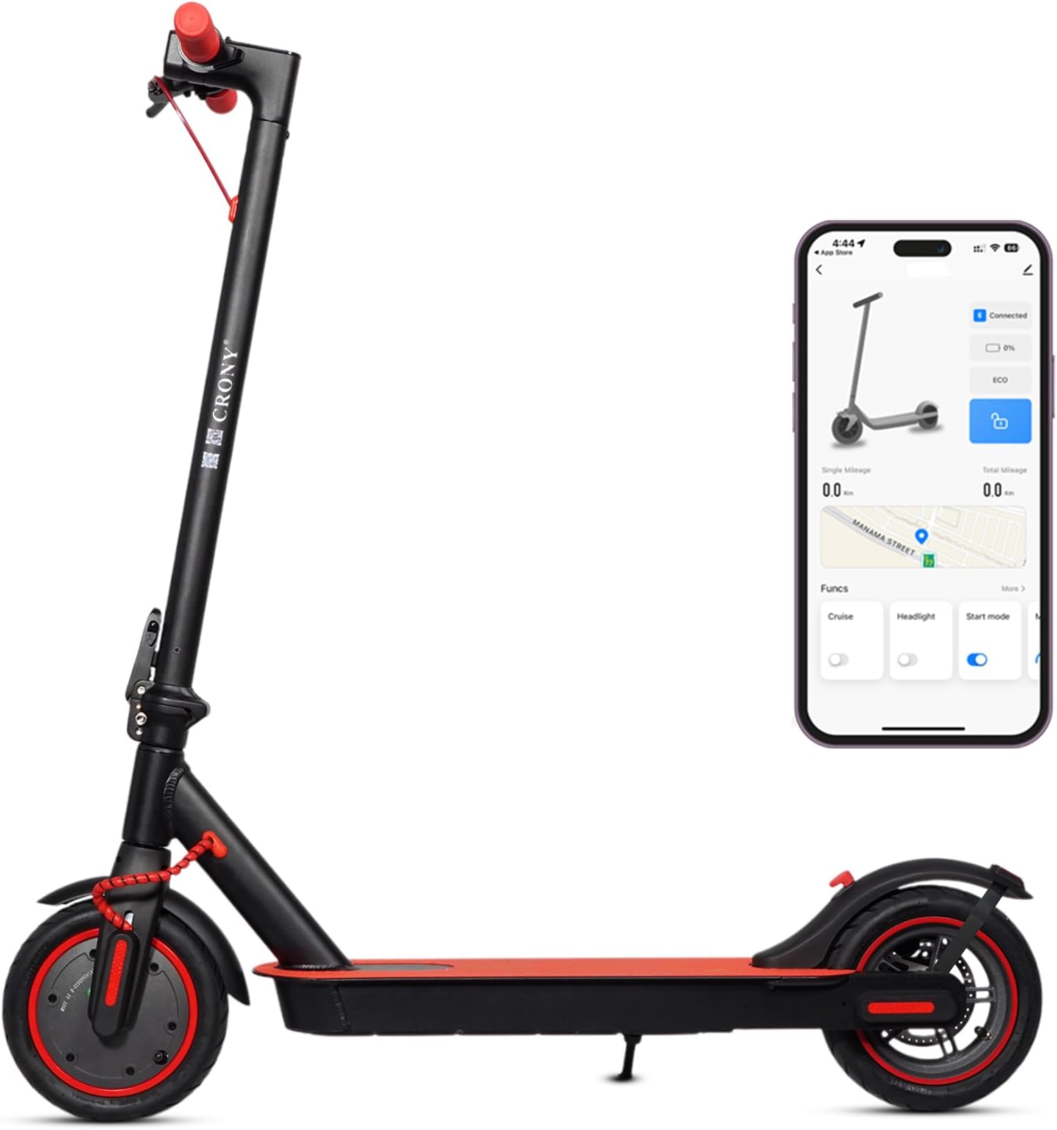 Crony M365 Foldable Electric Scooter, Lightweight Commuter Scooter for Adults Kids, 250W Motor, Smart App Control, 25-45KM/H Max Speed, 10-25KM Range, Red