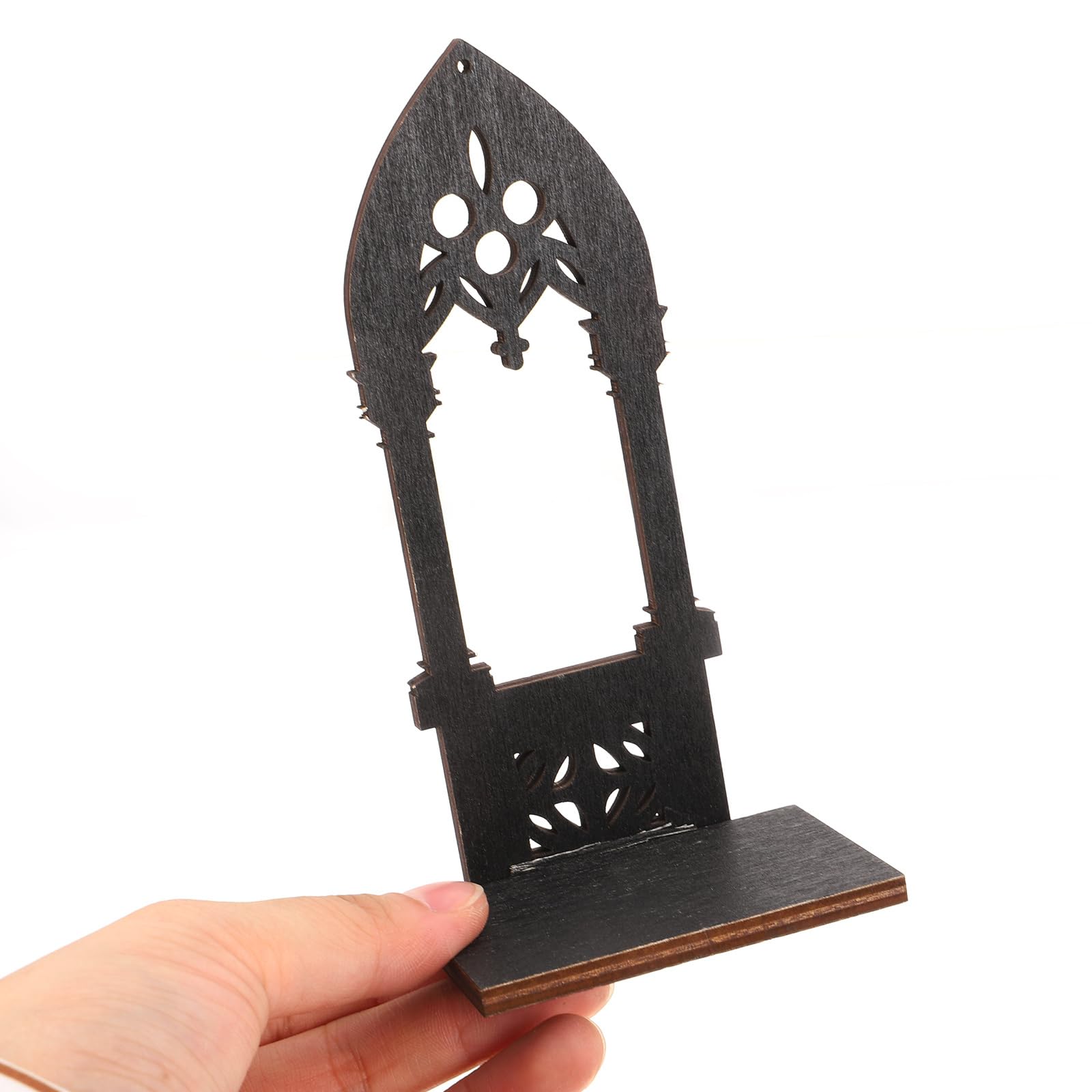 Luxshiny 2PCS Candle Sconces: Candle Holders Gothic Arch Wooden Decorative Pillar Stands, Black Matte Finish - Image 3