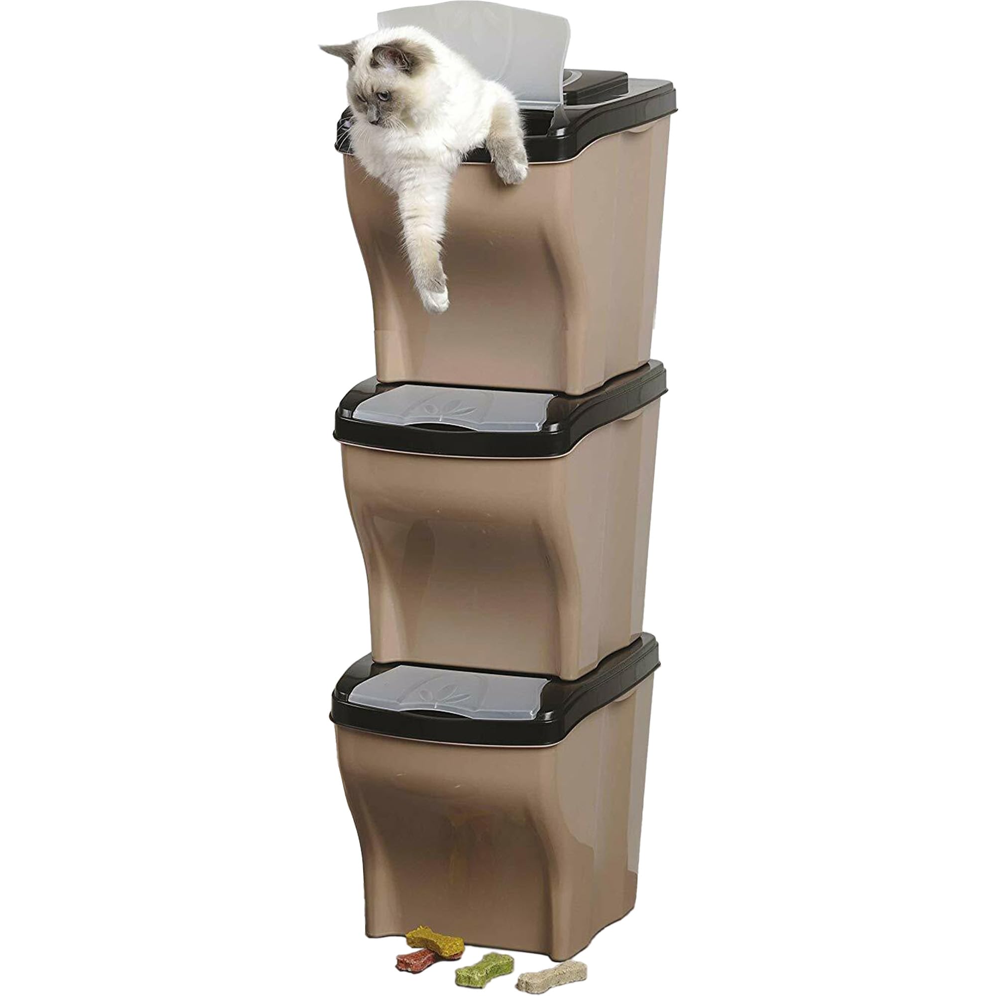 Sicignano | Contenitore Porta Crocchette per Cani Gatti, 3 Pezzi x 20 lt, Portata 3x10 kg, con Coperchio - Igienico, Occupa Poco Spazio - Componibile, Sovrapponibile, Impilabile