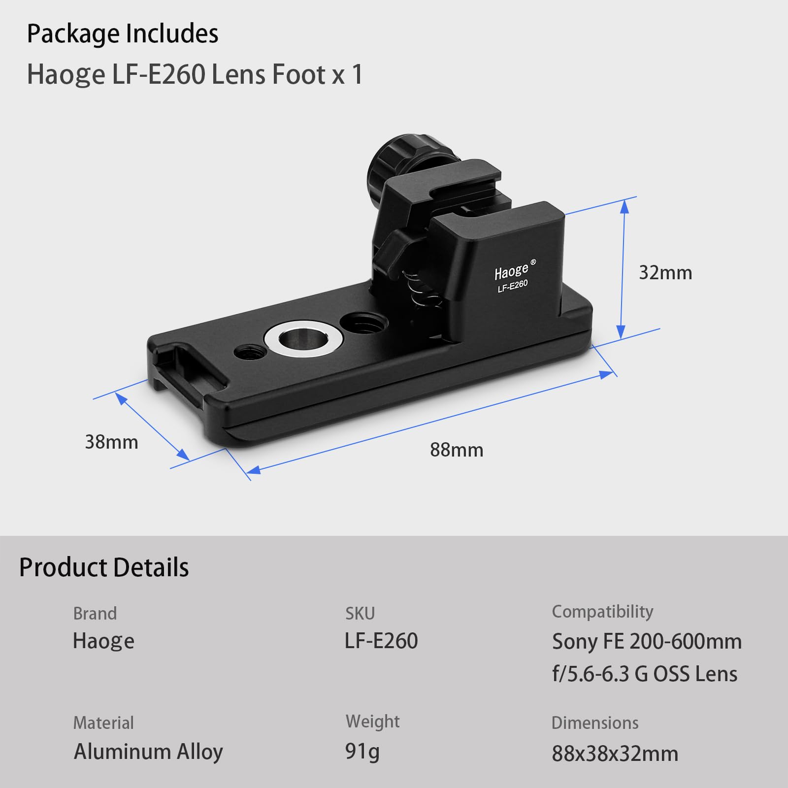 Haoge LF-E260 Pied de rechange pour Sony FE 200-600 mm F5.6-6.3 G OSS SEL200600G