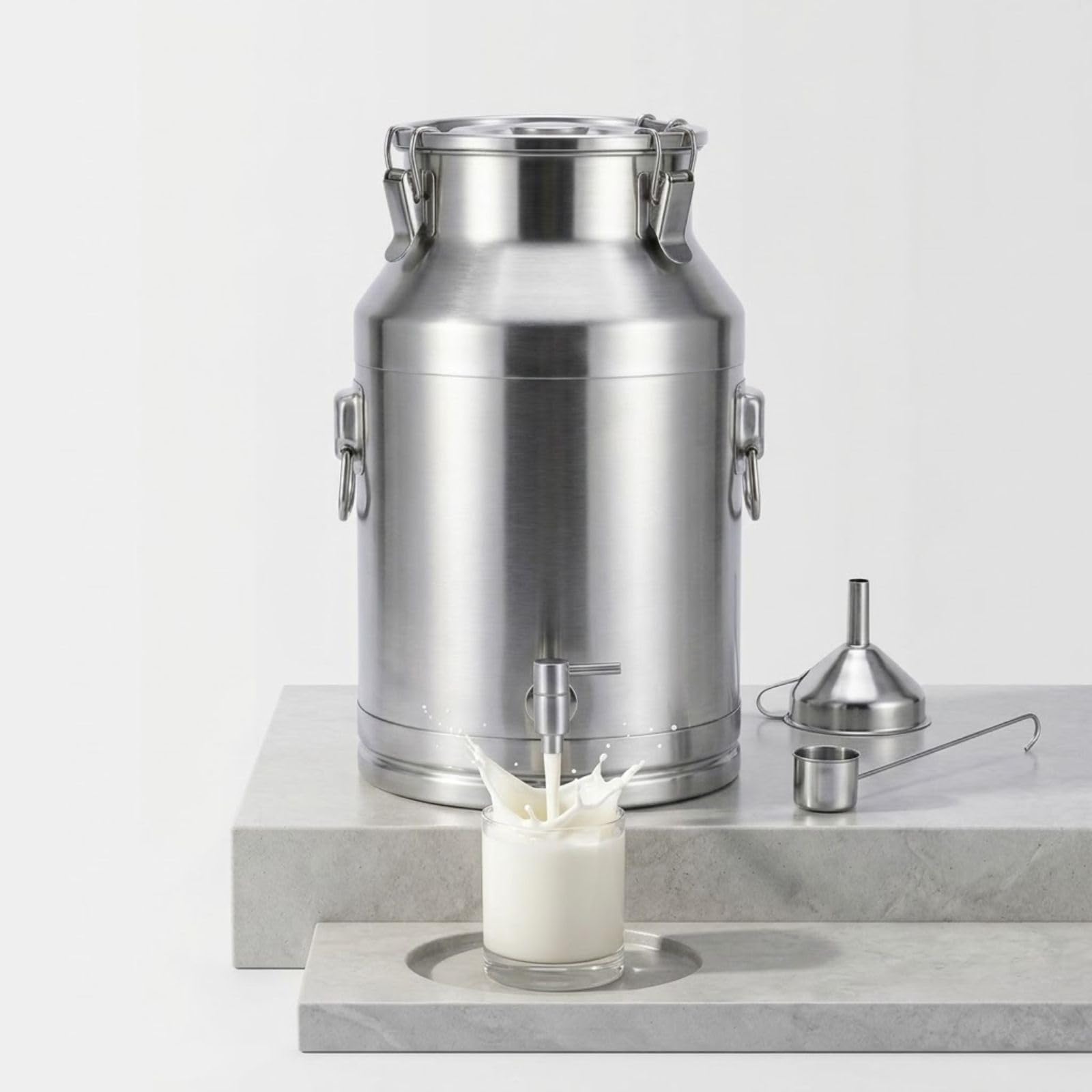 5L 22L 48L 100L Bidone Latte Acciaio Inox, Distributore Bevande Rubinetto | Secchio Ermetico per Trasporto, Contenitore Olio e Acqua, Fusto Vino per Cucina o Campeggio(With Spigot,14L)