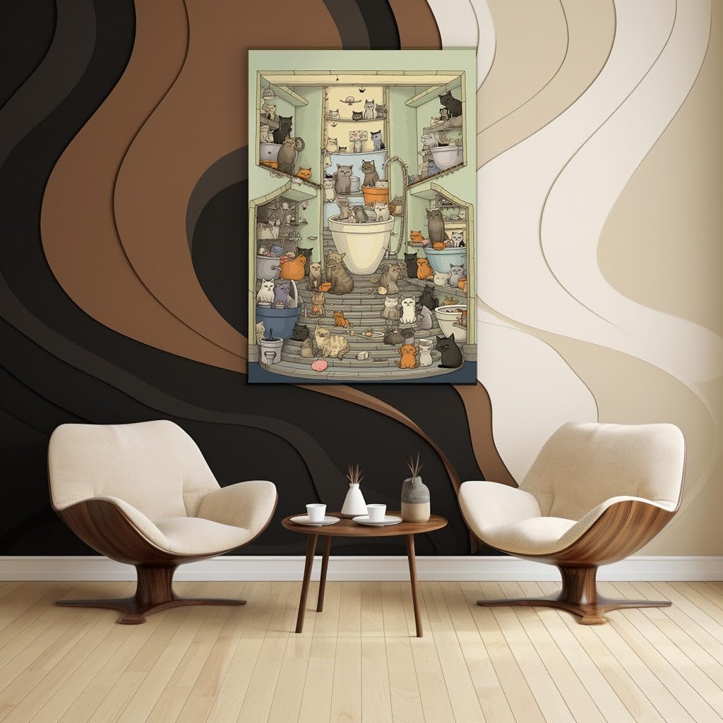 Canvas for Living room. Chaos and Whimsy in the Cathouse Unveiled, 27 x 18 inch Canvas Wall Art - Nature Home Decor - 69x46 cm (27x18 inch)