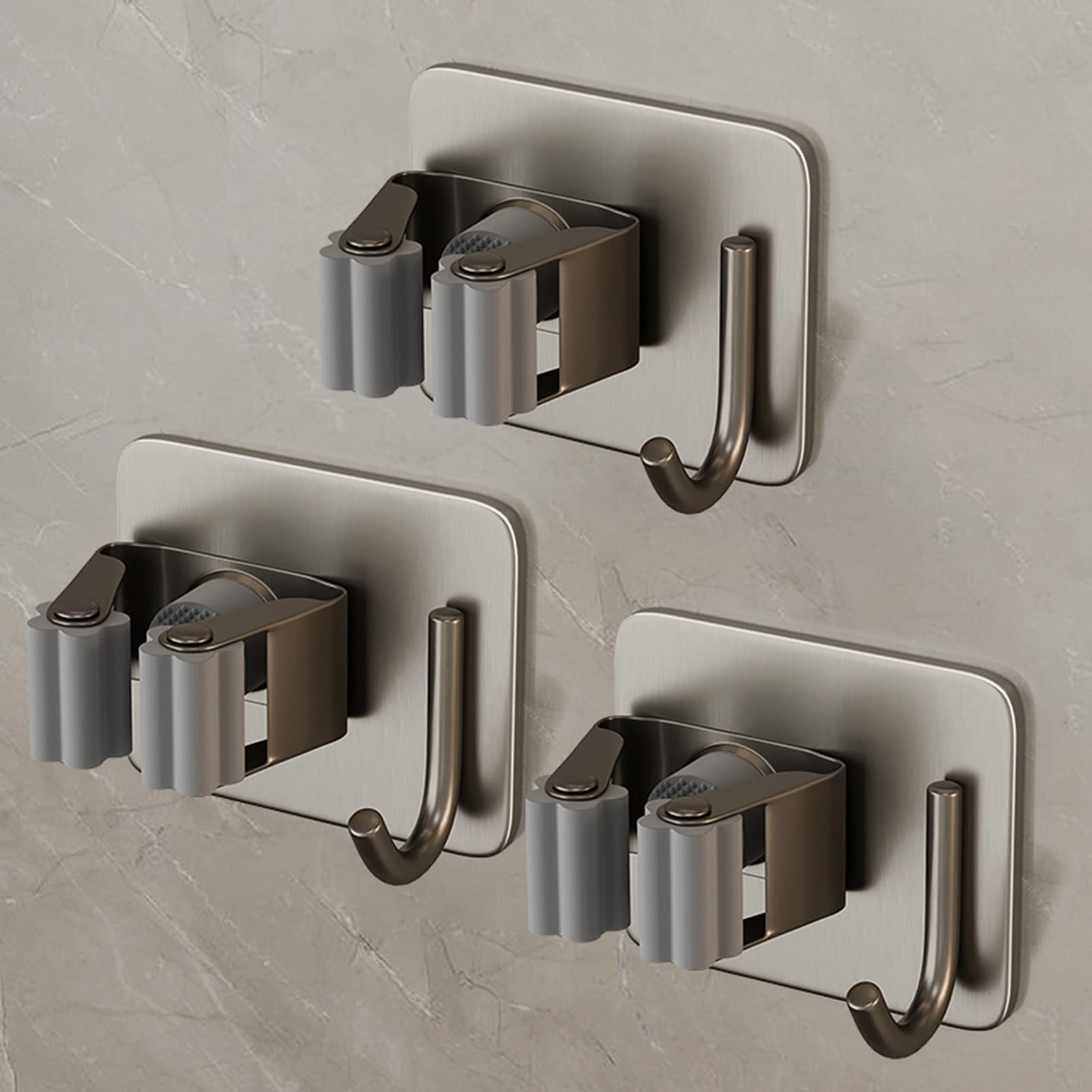 Supporto for mocio Autoadesivo, Appendiabiti for Montaggio a Parete con Ganci, Antiscivolo for impieghi gravosi, for Lavanderia, ripostiglio for Garage, Bagno (Color : Gray, Size : 3 Pieces)