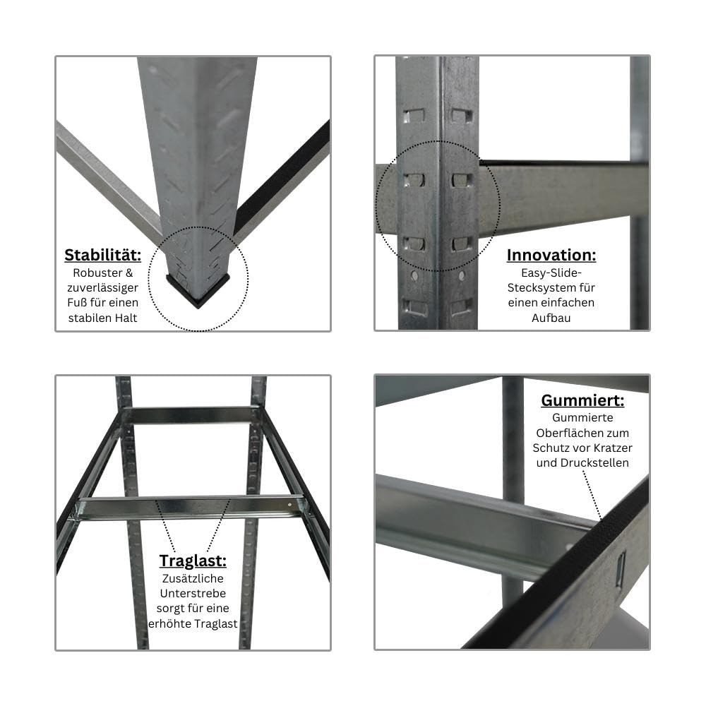 PROREGAL Étagère à pneus Ragnar | HxLxP 180x120x40cm | jusqu'à 8 pneus sur 2 Niveaux + Rangement | 265kg Charge Max. | Galvanisé