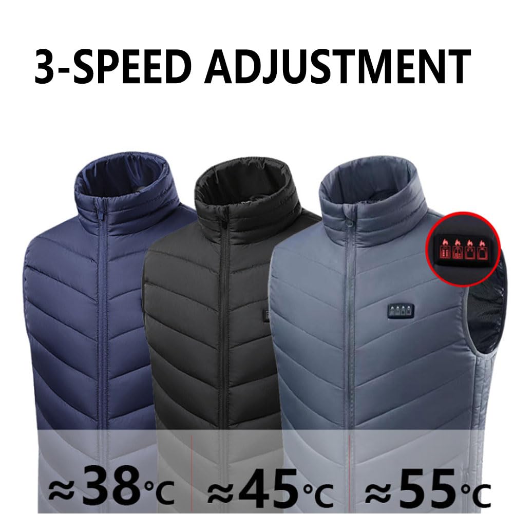 Chaleco Térmico con Calefacción de Fibra de Carbono, Chaleco Eléctrico 3 Niveles de Temp Ajustable Lavable para Hombres y Mujeres para Calor Invernal al Aire Libre 17 Zones Black L