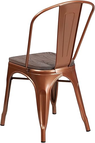Miniatura 4 de Flash Furniture Tenley Silla apilable de metal de cobre con asiento de madera