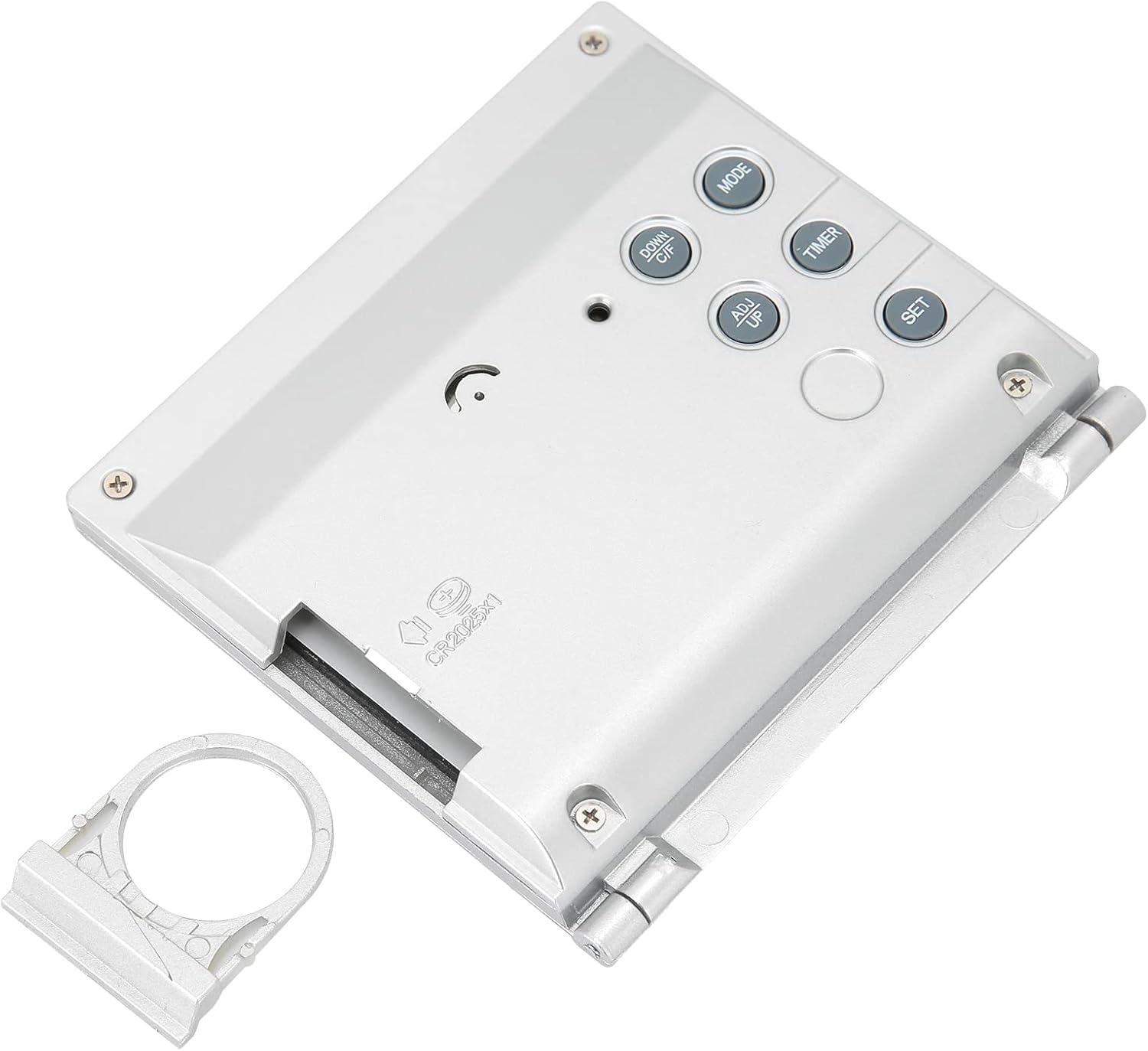 Z powrotem view of the Akozon Atomic Alarm Clock with the battery compartment open and the foldable stand extended.