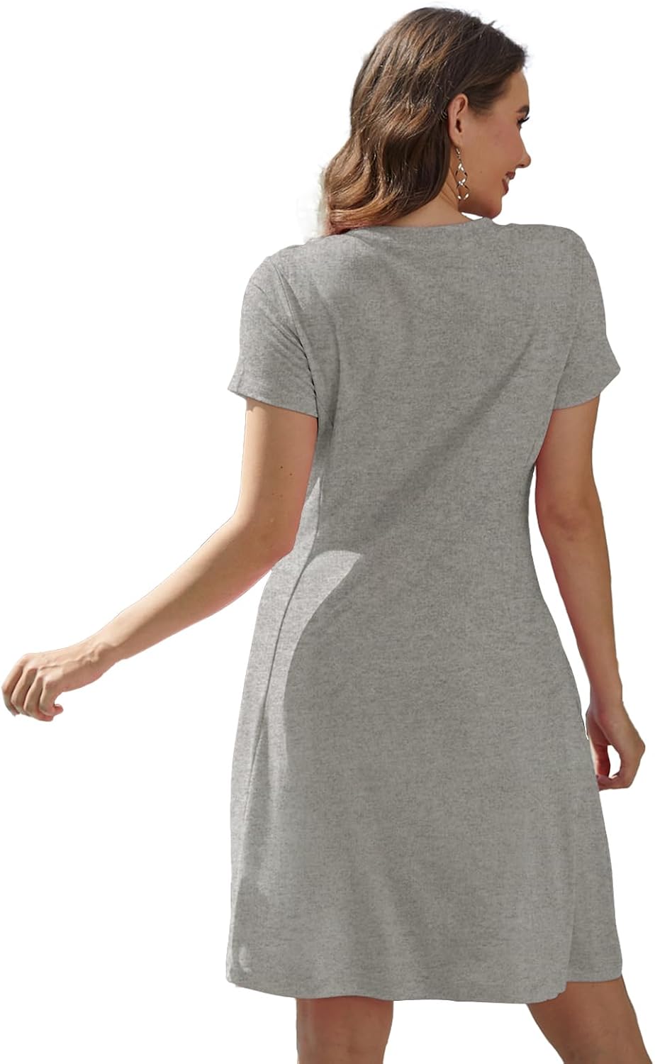 Alaster Queen Womens 2025 Casual Summer Dresses Flowing V Neck Mini Dress Short Sleeve T Shirts for Women with Pocket - Image 6