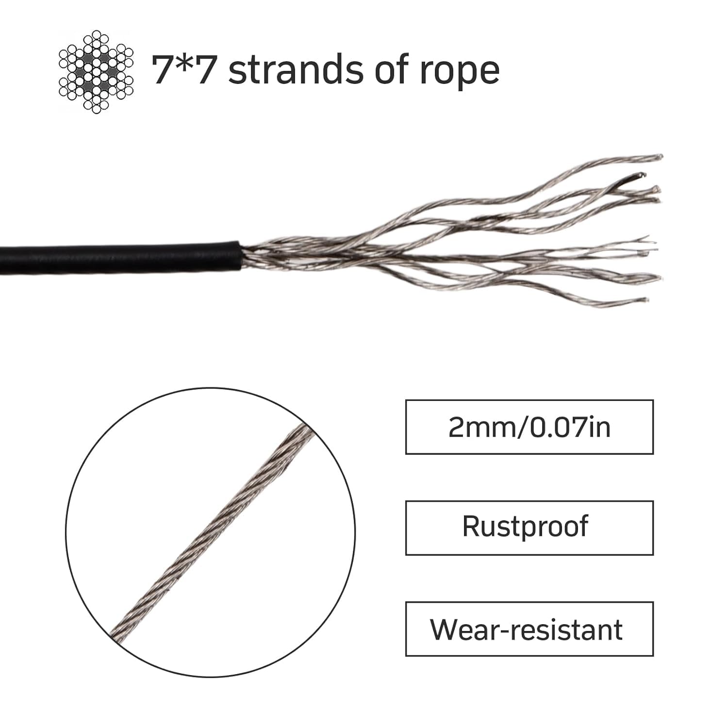 50m Stahlseil 3mm PVC-ummantelt – Edelstahl 304 Mit 8 Klemmen & 20 Hülsen, 167 Kg Tragkraft