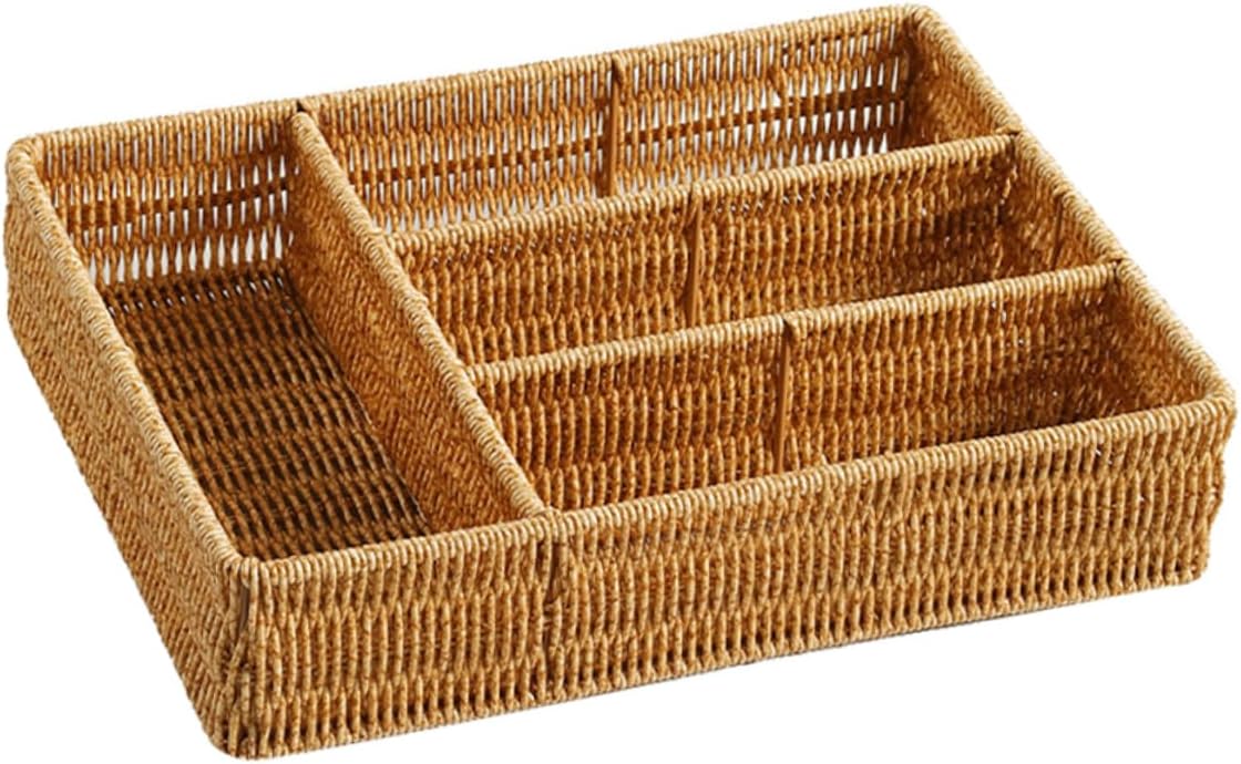 Space-saving Woven Utensils Organizer for Kitchen Desk Compact Storage Basket Dividers for Cutlery Silverware and Cooking Tools