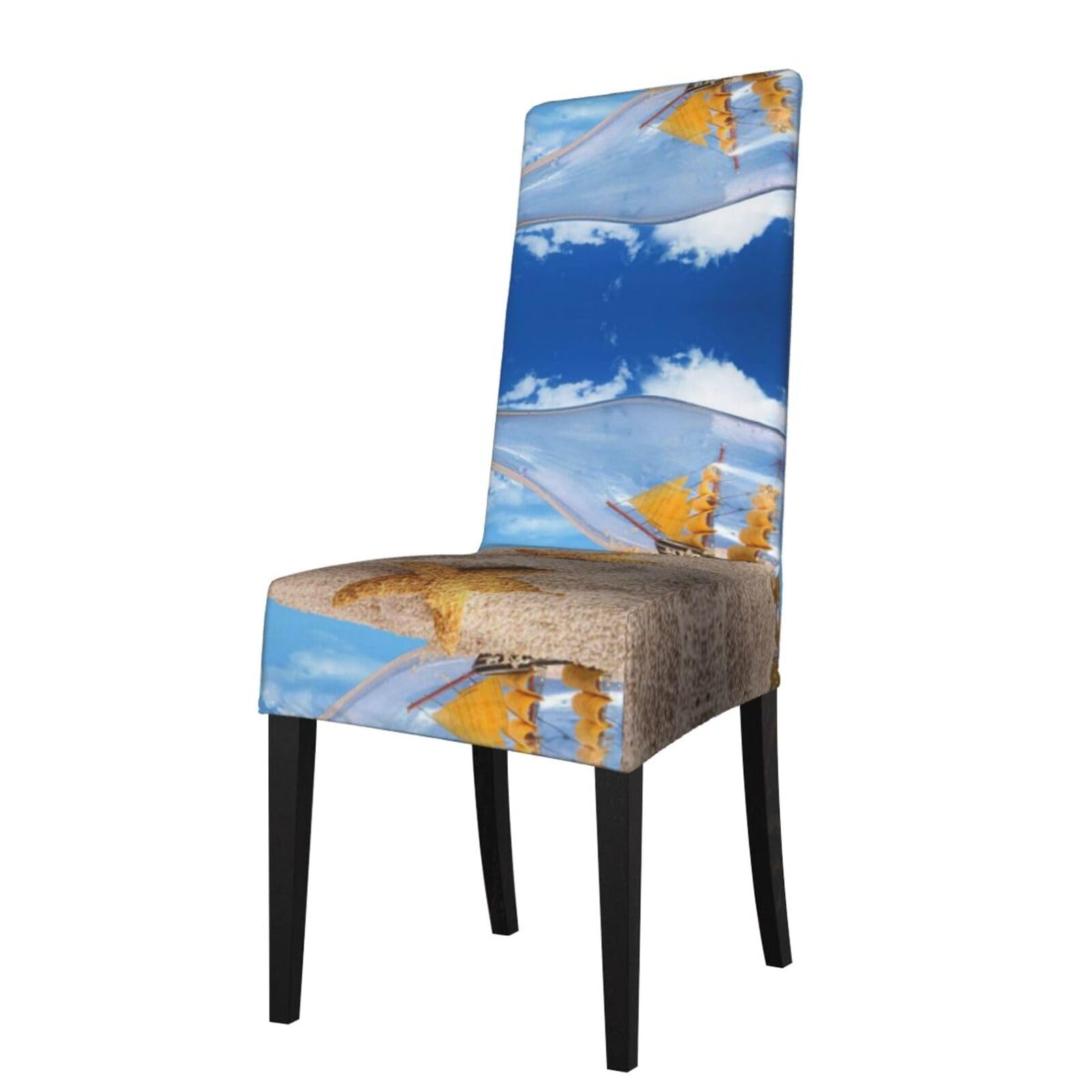 Ezdlowvba Black Wishing Bottle Seascape Print Dining Chair Covers Slipcover Washable, Armless Chair Slipcover For Dining Room,Parson Chair Protector For Dining Room(1Pcs)