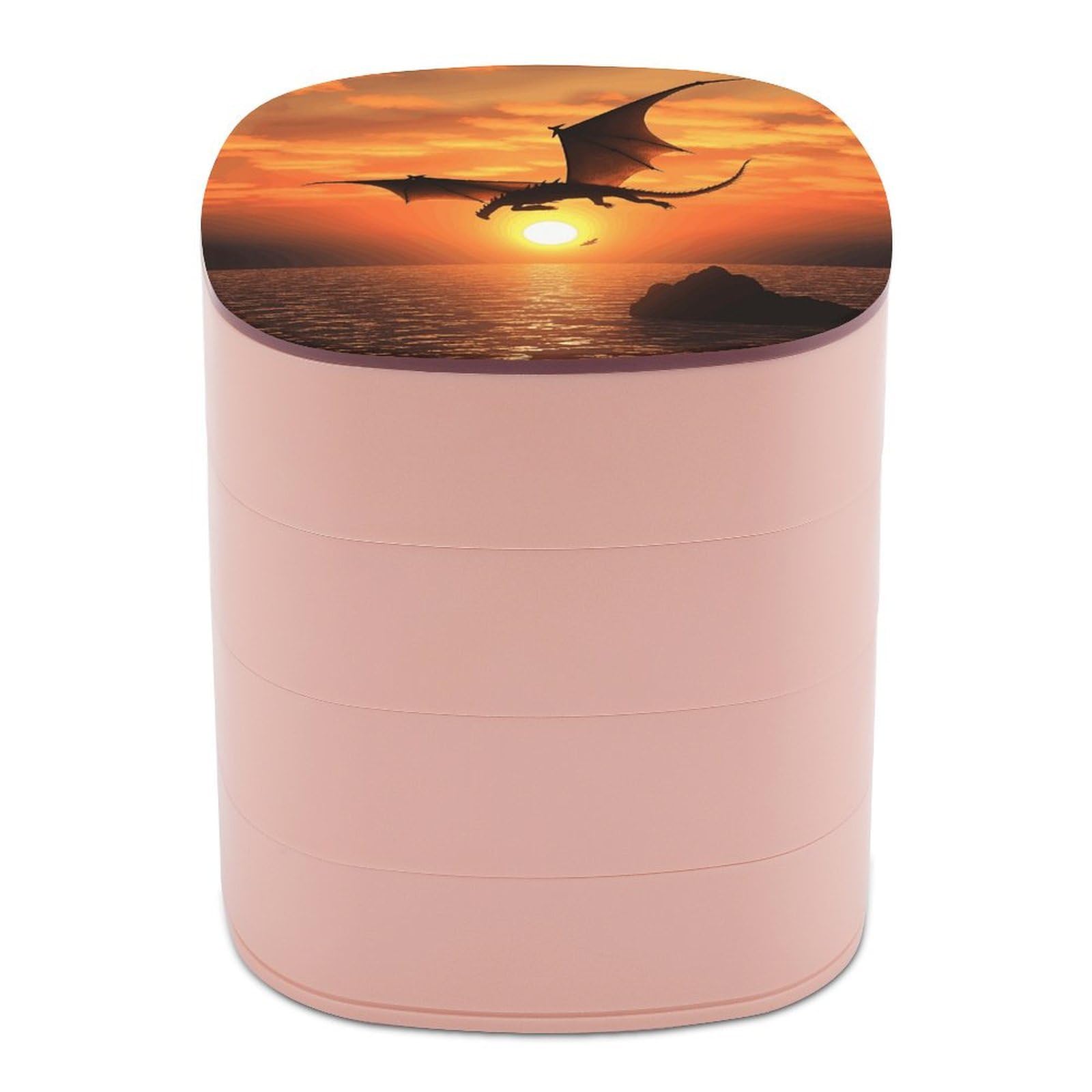 VstaDank 360° Rotating Sea Sunset Flying Dragon Jewelry Box, Multi-Layer Large Capacity Jewelry Organizer for Earrings Necklaces Rings, Dustproof Desktop Storage Case for Women
