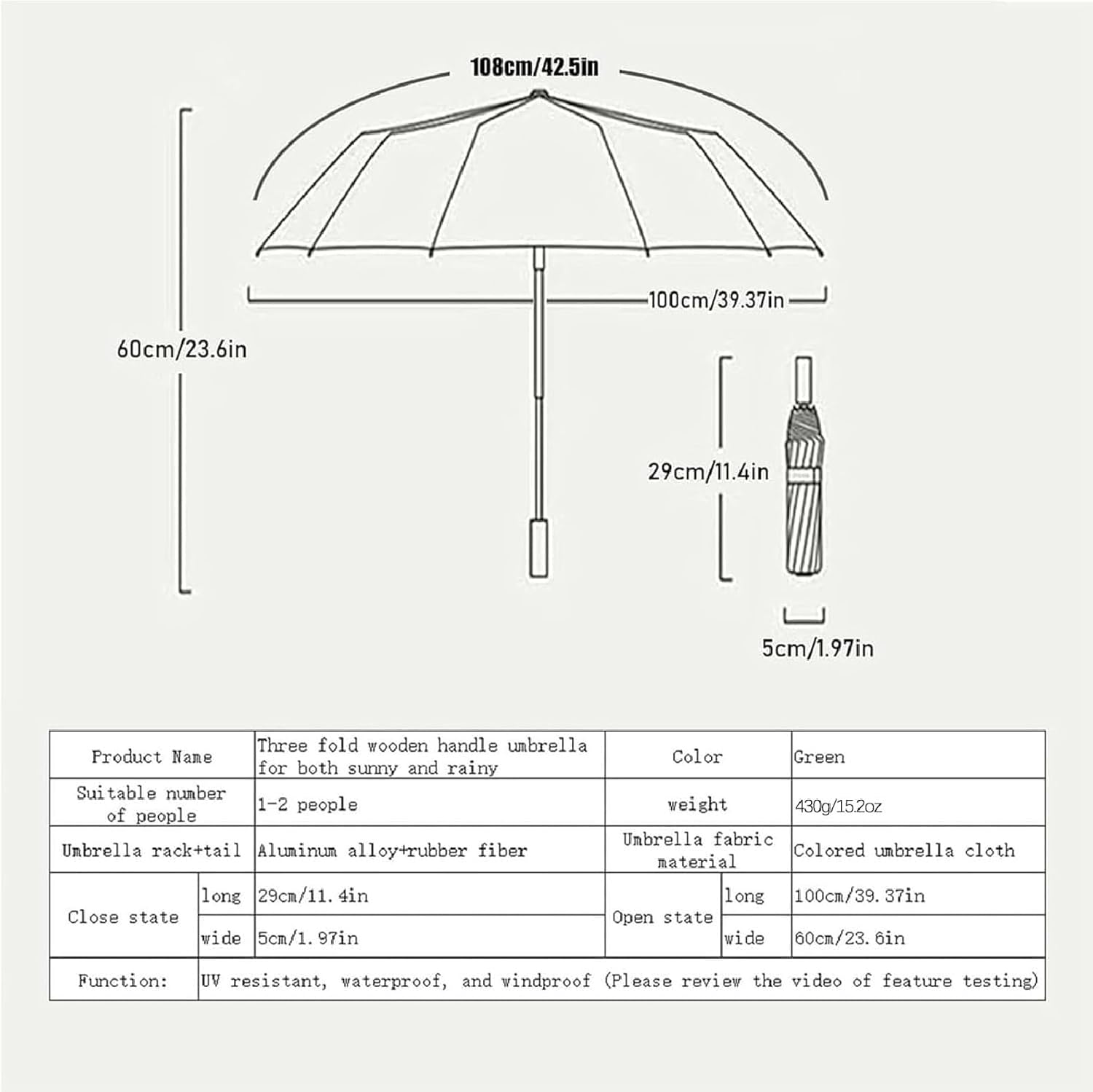 Compact Umbrellas For Rain And Sun UPF 50+ UV Protection Windproof waterproofing and Strong Travel Essentials for Men Womens Umbrella 16 Ribs Wooden Handle Flower Travel Umbrella Compact Birthday Gifts For Women - Image 8