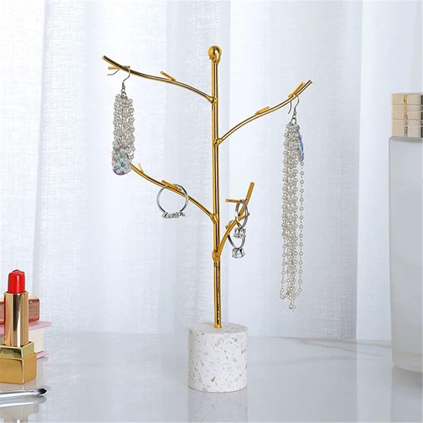 Stojak na biżuterię Tree Branch Metal Jewelry Stand with Terrazzo Base