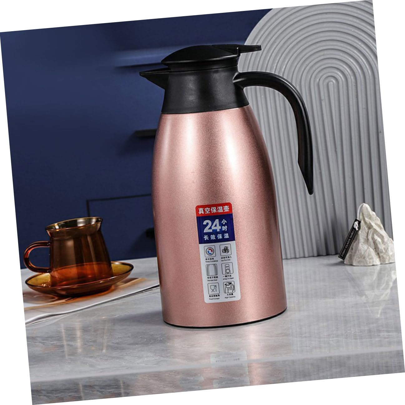 Isolierte Kaffeekanne aus Edelstahl 304 2L mit Vakuum Doppelwand und Henkel Große Thermoskanne für Heiße und Kalte Getränke Langanhaltende Wärmespeicherung Rosa