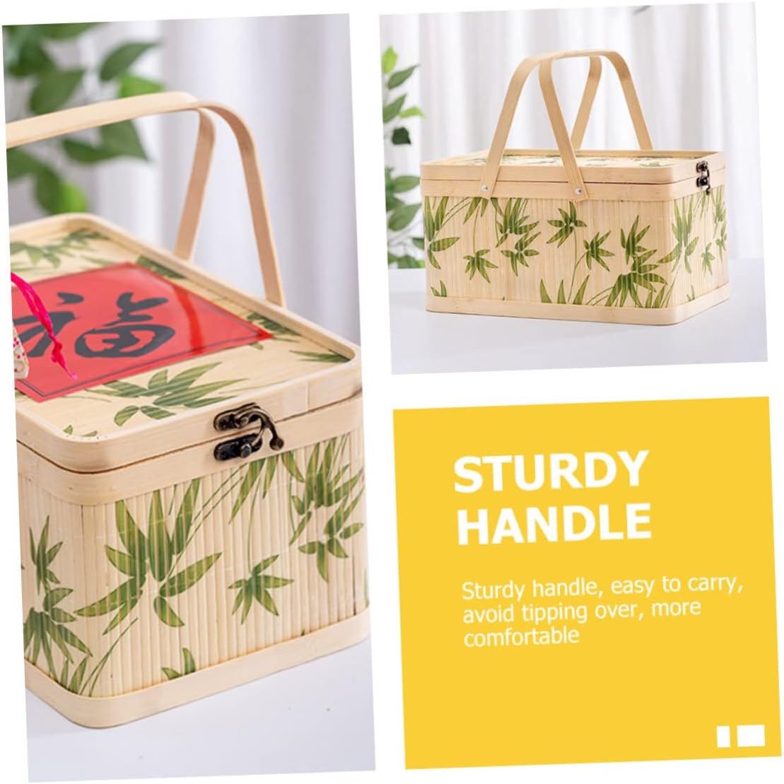 VICASKY Woven Picnic Basket Lid and Handle for Outdoor Adventures Storage Hamper for Fruits and Home Organization