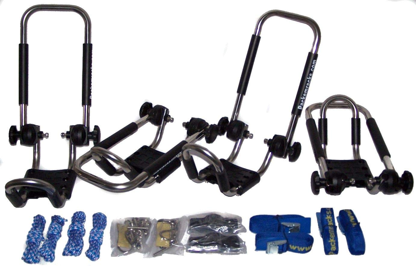 Pack'em Folding Kayak Rack Stainless Steel Roof Mounted J-Style Carrier Rack Racks - 2 Sets