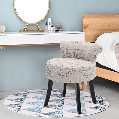 Warmiehomy Dressing Table Stool with Solid Wood Legs and Back Comfy Makeup Vanity Table Stool Chair for Bedroom Dressing Table, Kindergarten, Beige - Image 3