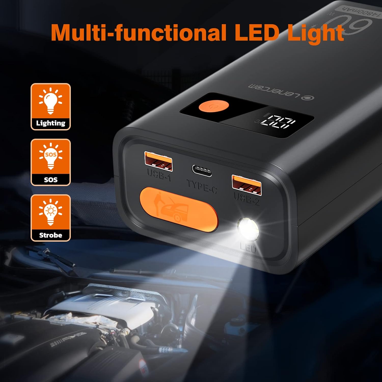 LC Lenercom jump starter with multi-functional LED light