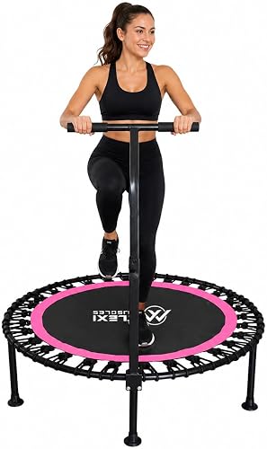 Flexi Muscles - 40" Foldable Mini Rebounder Fitness Trampoline for Adults with Bungee Cords and Safety Bar. 330LBS/150KG Weight Limit, Ideal for Indoor Outdoor Home Gym Workouts.