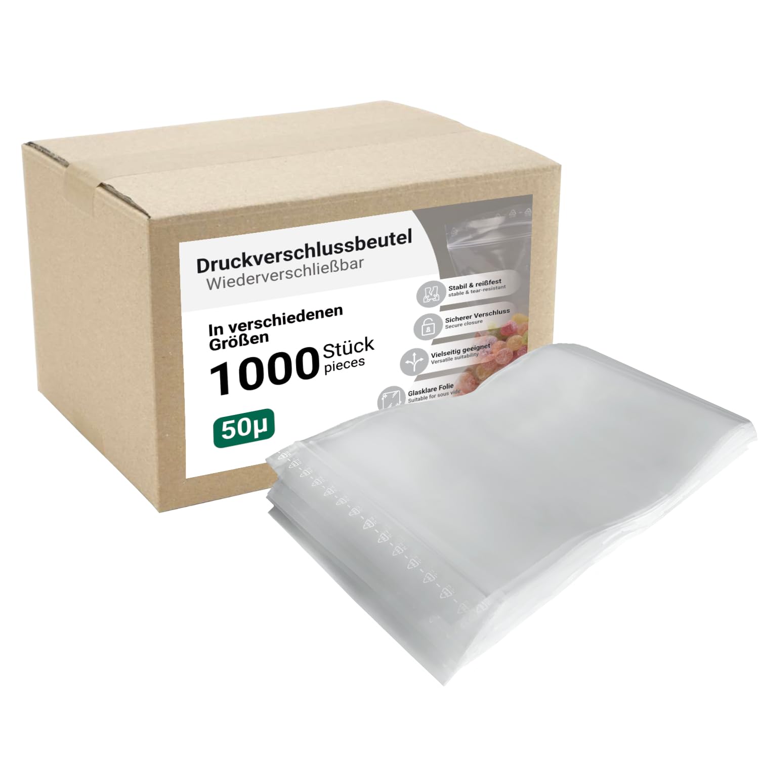 dm-folien Druckverschlussbeutel 1000 Stück I viele Größen I 70 x 100 mm I Robuste Zip Beutel 50 µ I Wiederverschließbarer Beutel I Transparente Verpackungsbeutel I sicher, reißfest & dicht