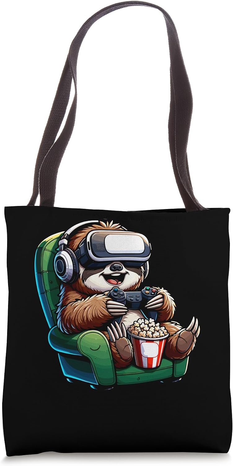 Gamer Sloth Popcorn Gaming Chair Headphones Games Player Tote Bag