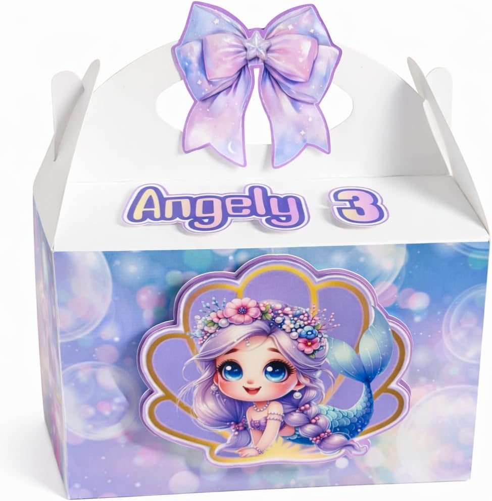 Personalized Mermaid Party Favor Boxes Set of 12 with Name and Age – Under the Sea Birthday Treat Boxes for Girls Party Decorations
