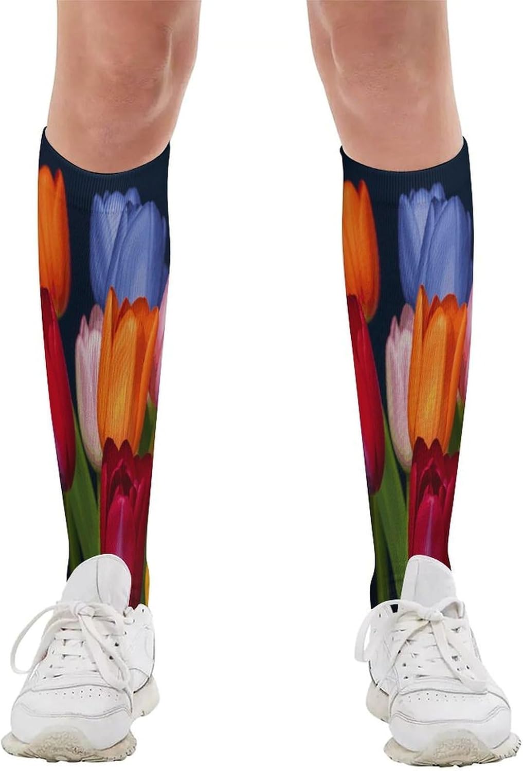 Colorful Flowers Compression Socks for Men Women | Funny Novelty Knee High Socks, Breathable Cozy Soft Football Sock, Over The Calf Socks for Casual Work Athletic Sock & Gifts
