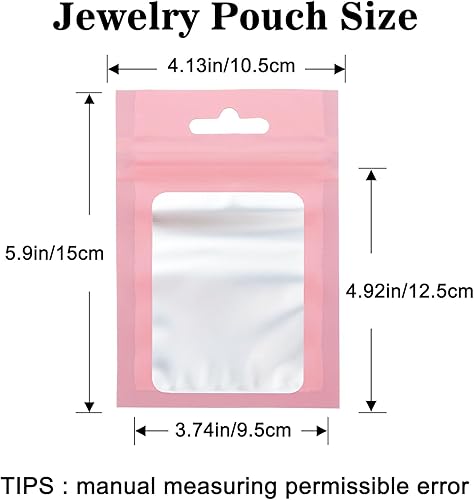 Miniatura 2 de Joycraft 100 bolsas de Mylar de 4 x 6 pulgadas, cremallera resellable, plástico rosa mate con ventana transparente, bonitas bolsas pequeñas para