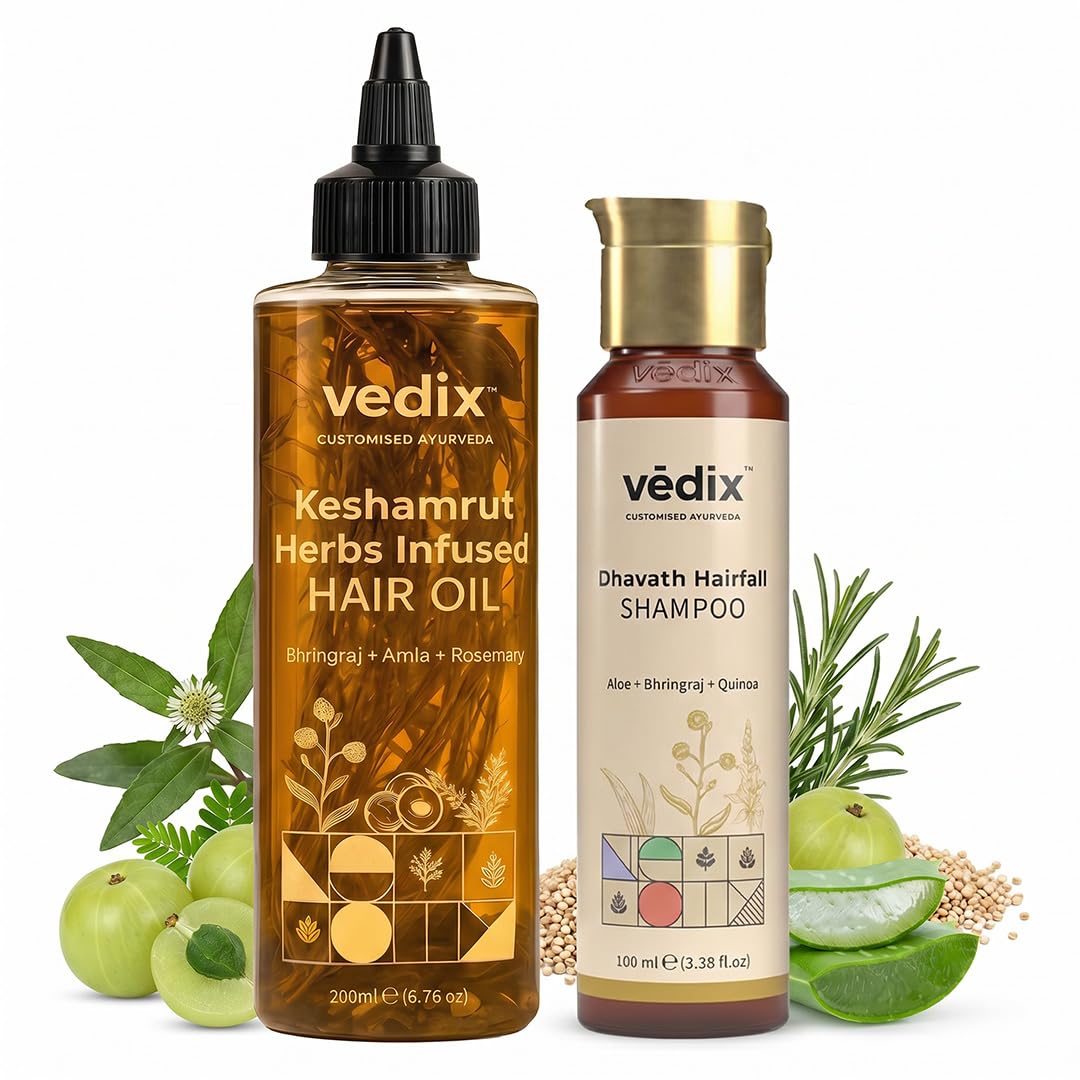 Vedix Keshamrut Hair Care Combo With Keshamrut Herbs Infused Hair Oil and Davath Hairfall Shampoo (100 ml + 200 ml)