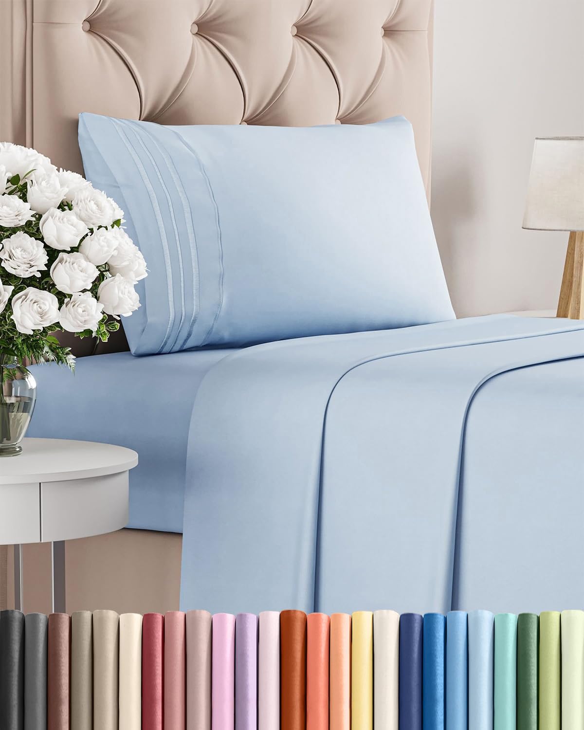 Twin Size 3 Piece Sheet Set - Comfy Breathable & Cooling Bed Sheets Set - Hotel Luxury Bedding for Women, Men, Kids, Teens, Boys & Girls - Deep Pockets, Ultra-Soft, Wrinkle Free - Oeko-Tex - Sky Blue
