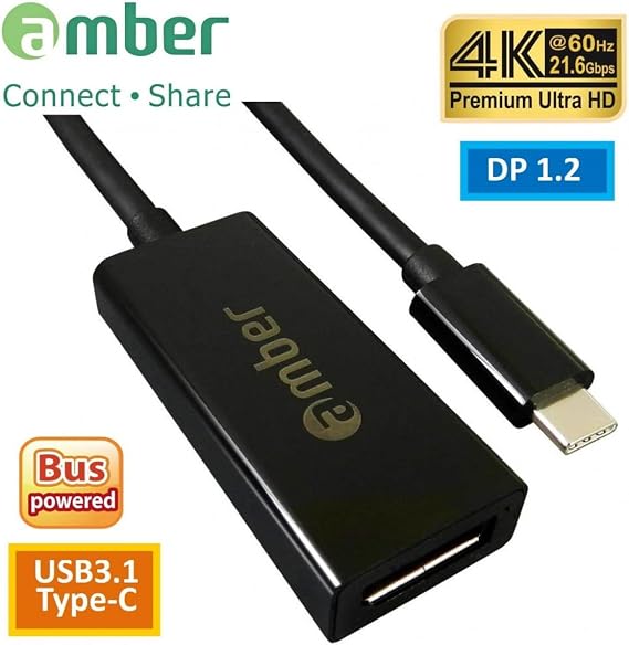 USB Type-C Male to DisplayPort DP Female Adapter Converter Amber CU3-ADP1 with 4 in Cable