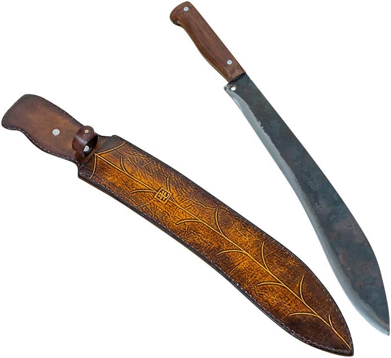 Kukri, Premium Full Tang Handcraft Forged Blade Sword, Machete with Natural Leather Sheath, Parang and Camping Hatchet with Wooden Handle