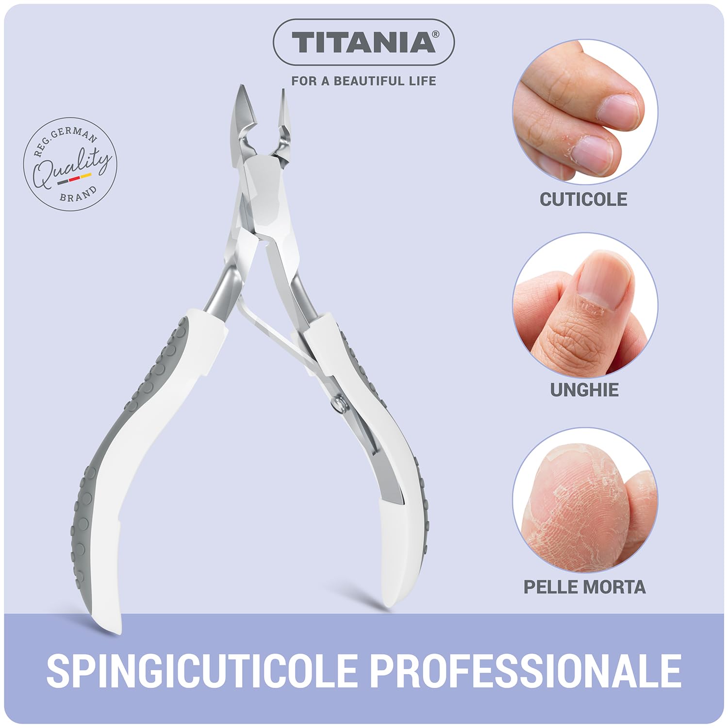 TITANIA Tronchesino per cuticole con impugnatura Softtouch • Tagliacuticole per manicure e pedicure • Rimuovi-cuticole preciso in acciaio inox • Pinza professionale • 100% acciaio inossidabile