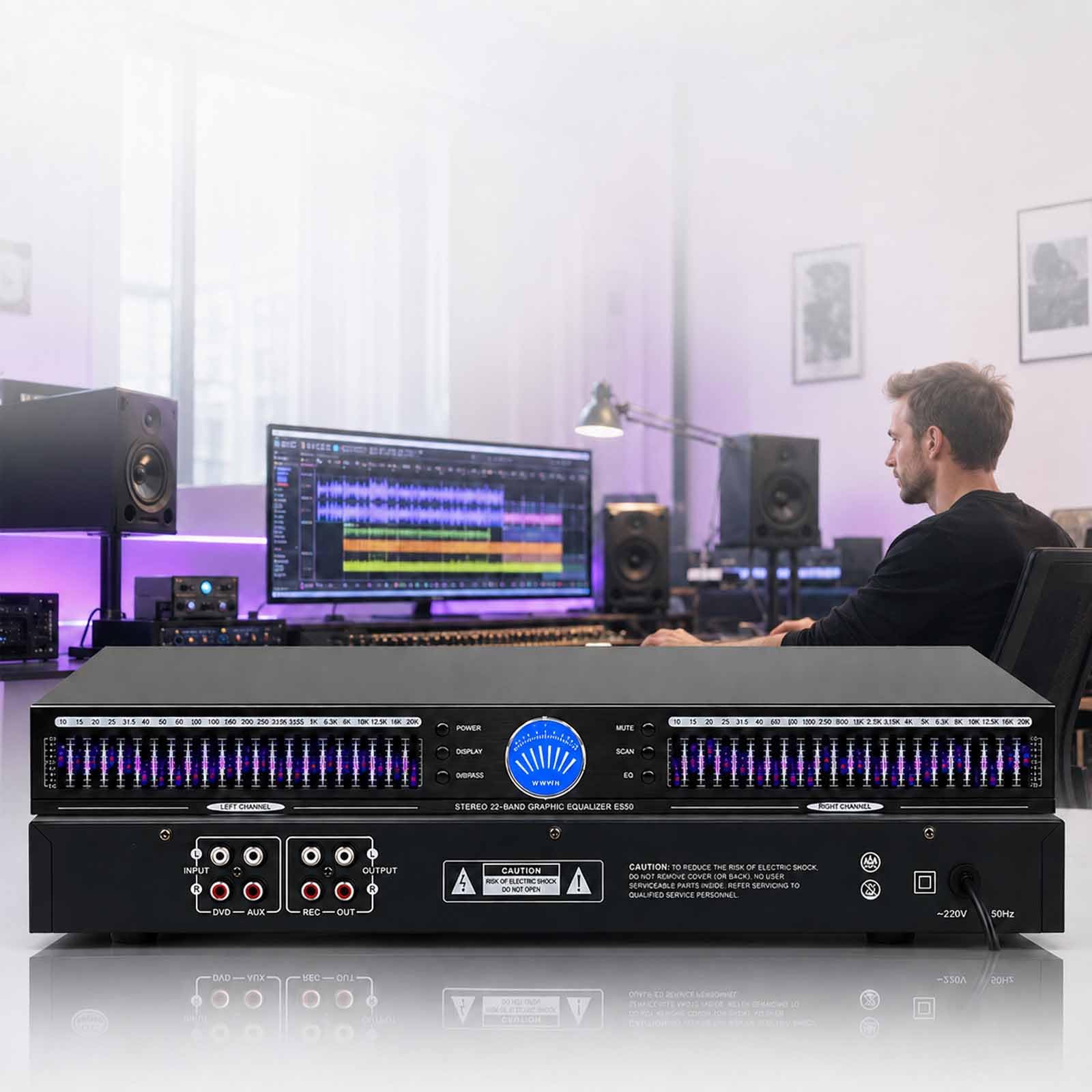 Égaliseur Graphique 22 Bandes Avec Analyseur De Spectre Musical Led, 10 Effets Préréglés, Réduction Automatique Du Bruit, Processeur Audio Double Canal, Connectivité Xlr/trs Polyvalente
