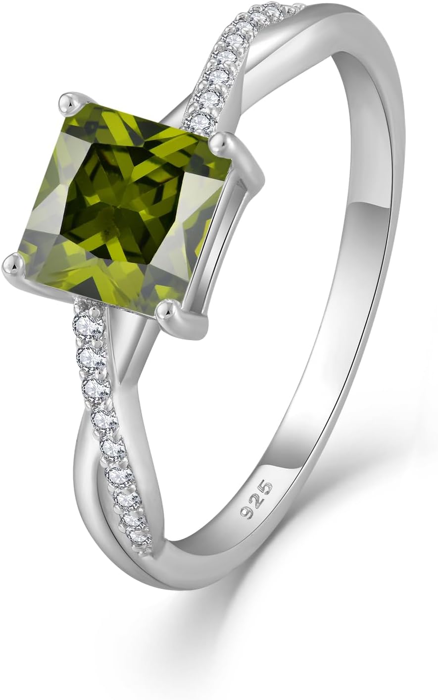 FJ Princess Cut Promise Rings for Her 925 Sterling Silver Engagement Wedding Birthstone Jewelry for Women
