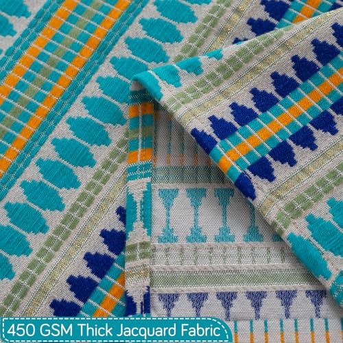 Image of HOKIPO 'Artisan Boho Series' Sofa Backrest Cover with Tassel | 450 GSM Thick Cotton Acrylic Jacquard Fabric Backrest Mat, Size 55x80 cm, Aqua Blue (IN-900-A4)
