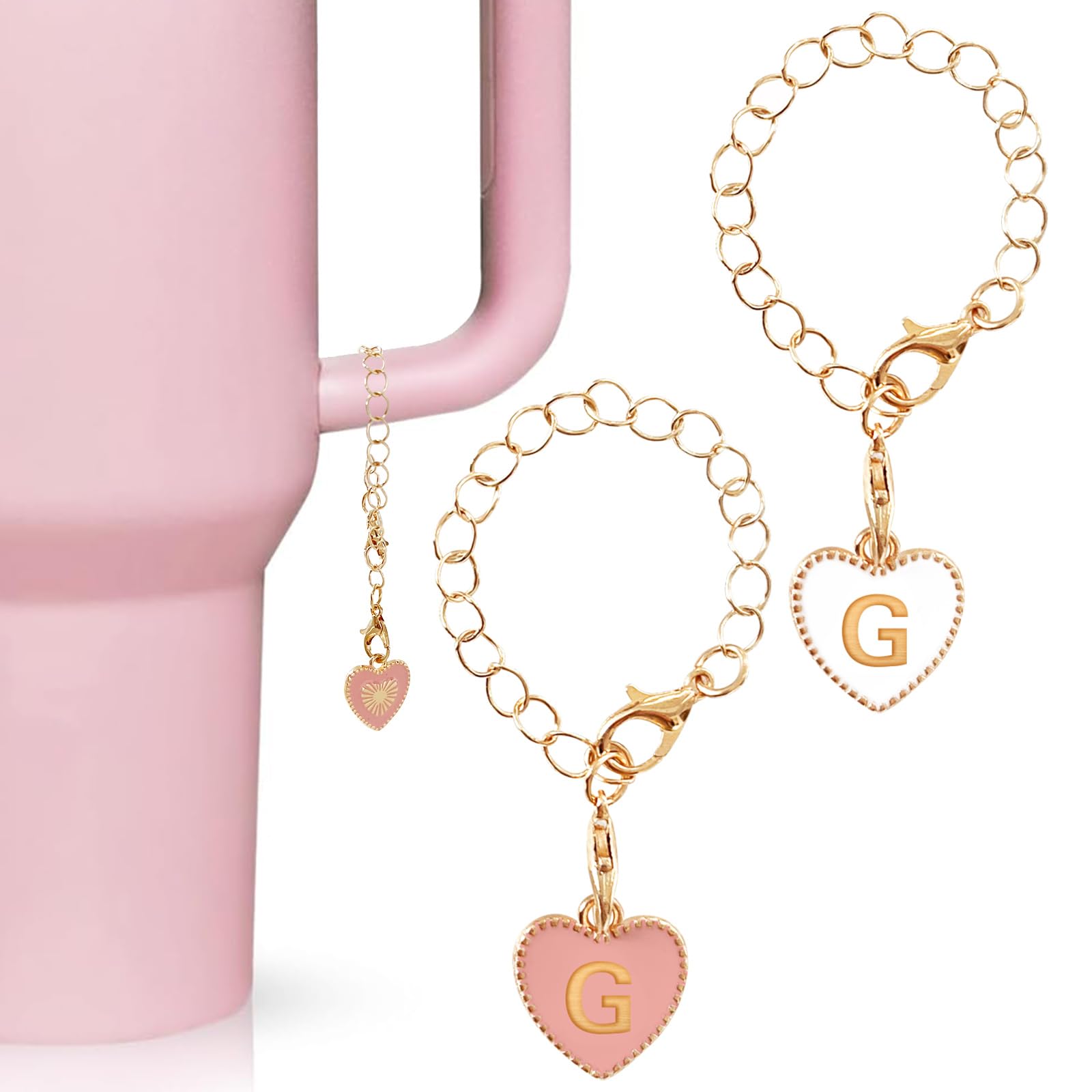 YanmucyLetter Charm Accessories for Stanley Cup 2Pcs Heart Alphabet Personalized ID Adjustable Pendant Charm for Backpacks