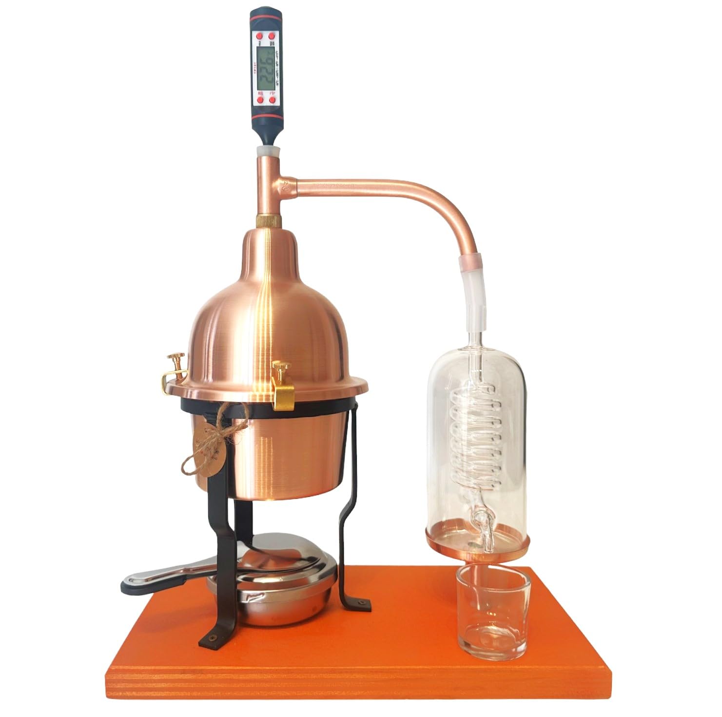 Distillatore Alambicco per Oli Essenziali in Rame con condensatore a serpentina in vetro Capacità 0,6 Litri