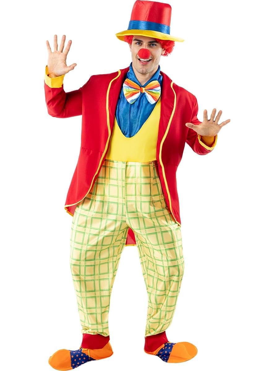 Funidelia | Disfraz Payaso para hombre Payaso, Circo, Original y Divertido - Disfraz para adultos y divertidos accesorios para Fiestas, Carnaval y Halloween - Talla M - L - Rojo
