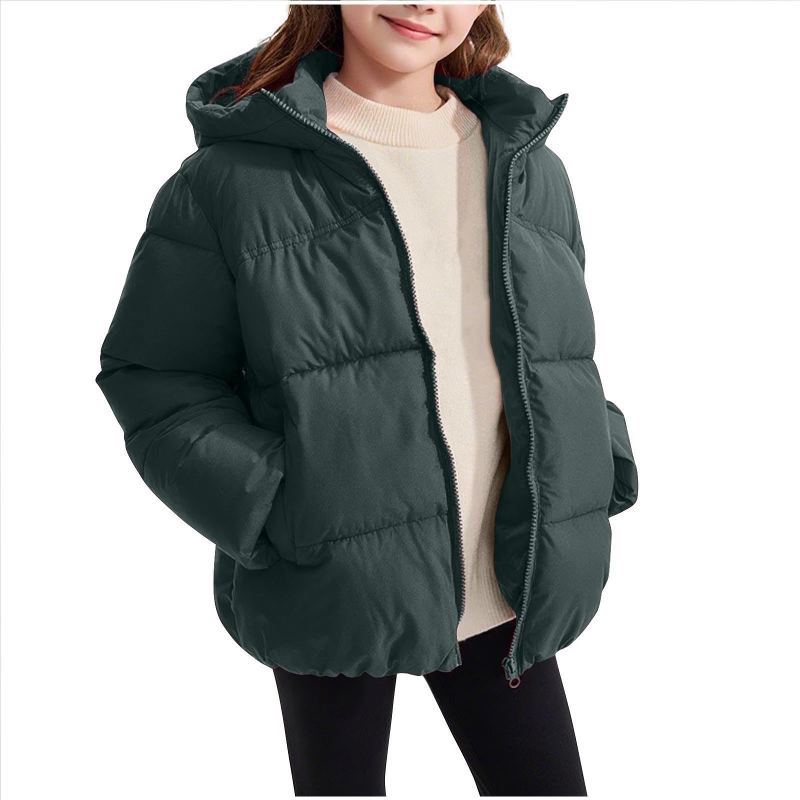 HAOLEI Chaqueta Acolchada de Invierno para Niñas y Niños,Abrigo Acolchado con Capucha para Niñas Abrigos Cálido Grueso Color Sólido Traje de Nieve Resistente Al Viento Ropa Exterior de 2 a 12 Años