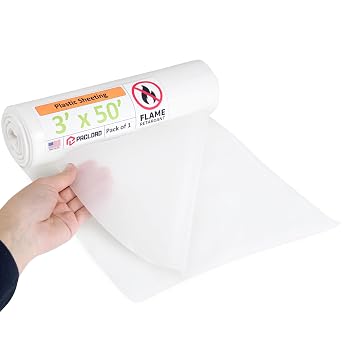 Flame Retardant Plastic Sheeting 3 x 50 150 Sq Ft USA-Made Heavy-Duty 4 mil LDPE Plastic Tarp for Welding, Painting & Construction Fire-Rated, Waterproof, Tear-Resistant Barrier