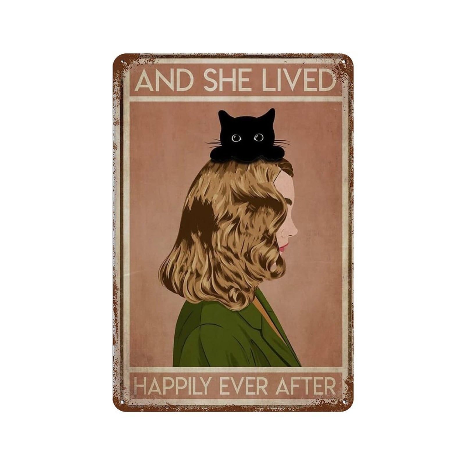 Metal Signs Vintage Aluminum Blonde Girl Lived Happily Ever After With Black Cat For Home Coffee Garden Bedroom Wall Decor20 x 30 cm (8 x 12 Zoll)-324
