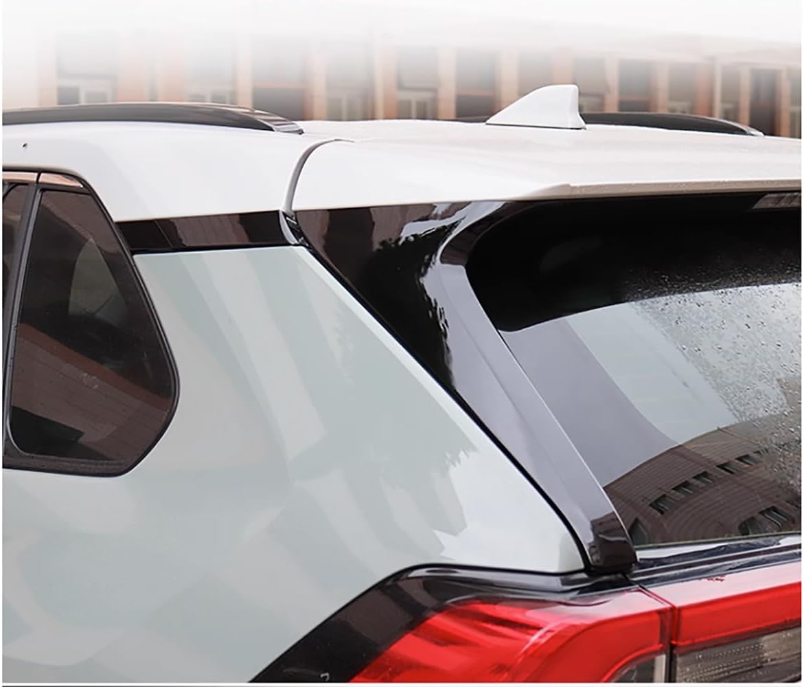 Car Accessories Exterior Rear Spoiler Wing Side Beveled Window Sill Pillar Molding Cover Trim (Glossy Black) Fit for Toyota RAV4 2019 2020 2021 2022 2023 2024 2025 ABS 2 PCS