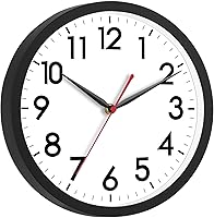 AKCISOT 12 Inch Silent Non-Ticking Wall Clock - Modern Battery Operated Analog Clock with Big Numerals for Home, Office, Kitchen (Black)