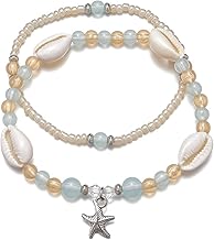 2 Piece Shell Anklet Bracelet Set for Women, Adjustable Ankle Bracelets with Starfish and Pearl, Hawaiian Beach Jewellery Gifts